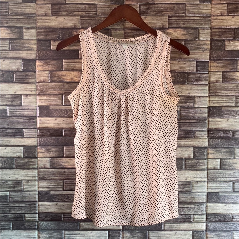 EUC LOFT Womens Blouse Tank Heart Print Sleeveless Lightweight Top Scoop Neck S